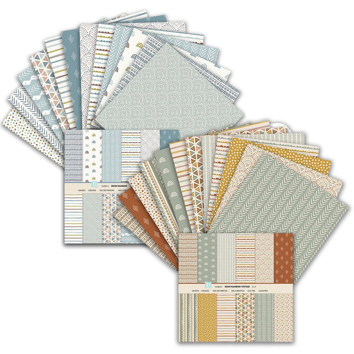 Scrapbook Papier 48 Blat Boho Motivpapier, 15,2 x 15,2 cm Einseitiges Muster Bastelpapier Vintage De