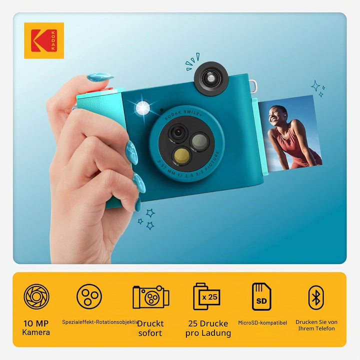 Kodak Smile+ 2-in-1 Digitale Sofortbildkamera & Bluetooth Fotodrucker Starterpaket + Tragetasche + Z