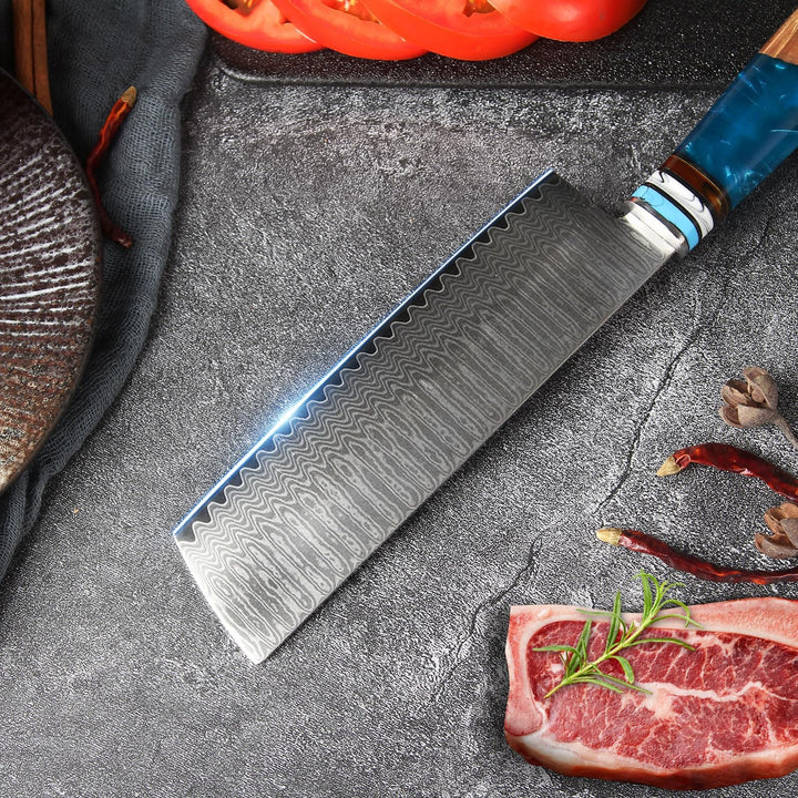 oFuun Damast Kochmesser Profi Messer Nakiri, Scharfes Küchenmesser Messer Chefmesser 20cm Japanische