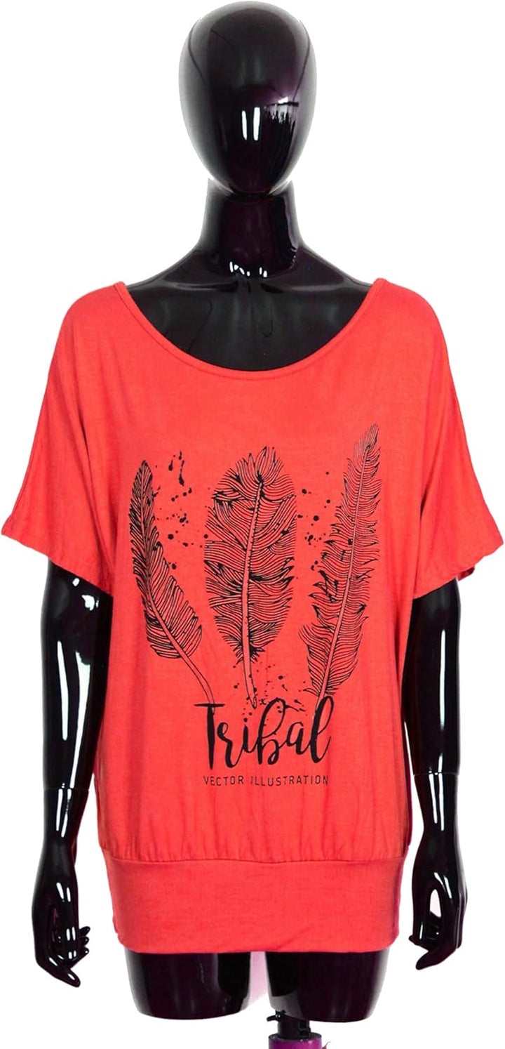 Van Der Rich ® - Oversize T-Shirt mit Fledermausärme - Damen #Feder-rot M, #Feder-rot M