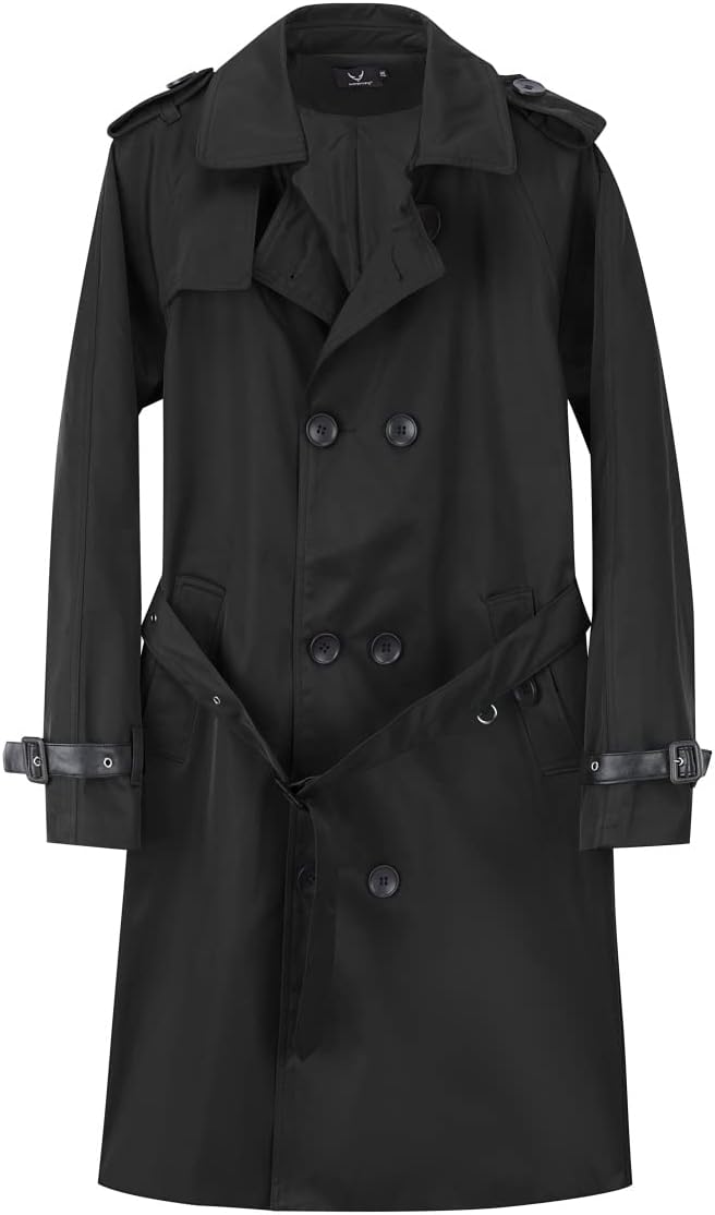 AOWOFS Herren Zweireihiger Trenchcoat mit Gürtel Revers Lang Mantel Business Jacke Frühling Übergang