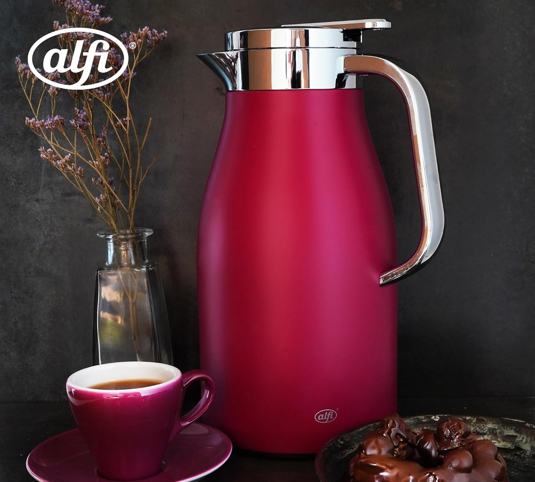alfi SKYLINE 1,0l, deep rose, Edelstahl-Isolierkanne mit hygienischem Hartglaseinsatz, Drehverschlus