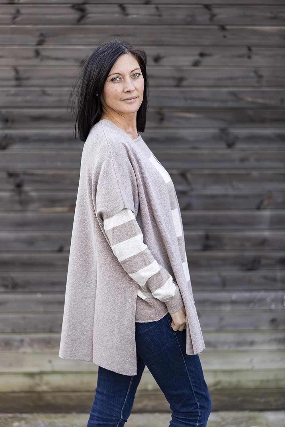 Mantel aus Kaschmir-Mischgewebe für Damen, hergestellt in Italien, Merinowolle Kaschmir, Schwarz, Be