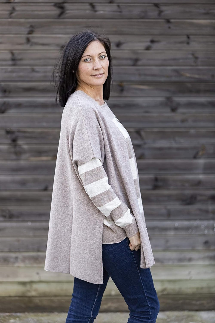 Mantel aus Kaschmir-Mischgewebe für Damen, hergestellt in Italien, Merinowolle Kaschmir, Schwarz, Be