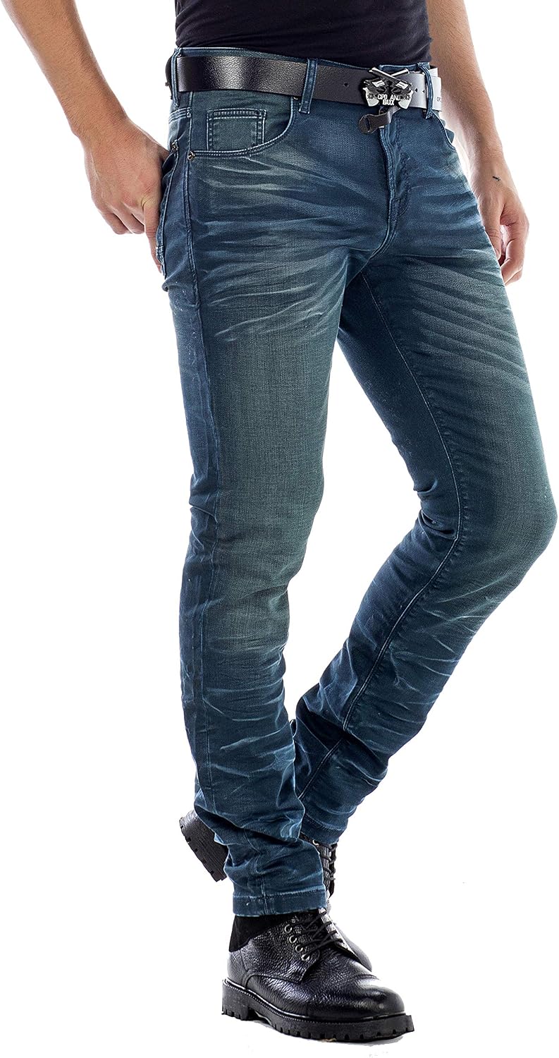 Cipo &amp; Baxx Herren Jeans Hose 5 Pocket Design Straight Vintage Denim Slim Fit Hose, Grün