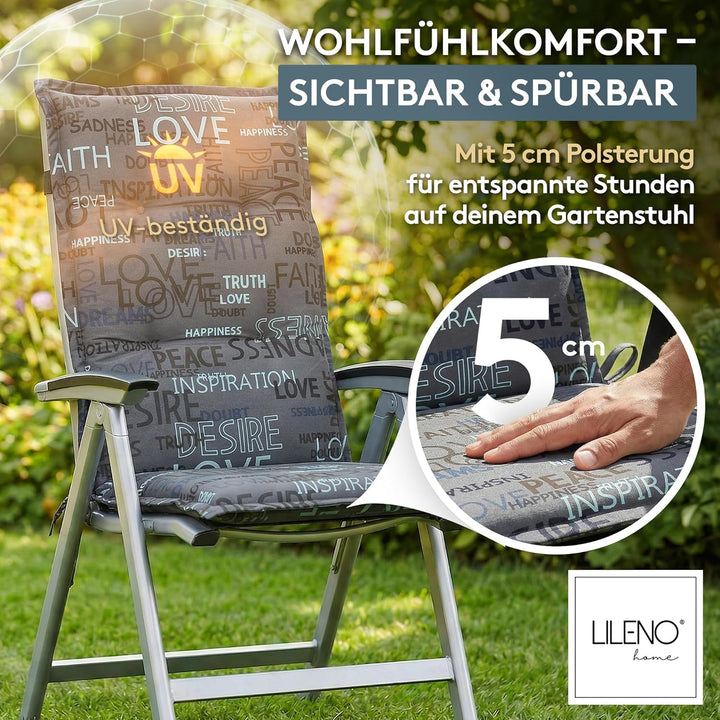 LILENO HOME Gartenstuhl Auflagen als [2er Set - Hochlehner] in Letters Anthrazit - Bequeme Liegen al