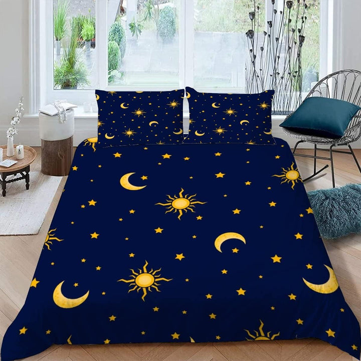BUMIYA Kinder Bettwäsche Set 135x200 3D Druck Sonne, Mond Und Sterne Bettwäsche100% Mikrofaser Weich