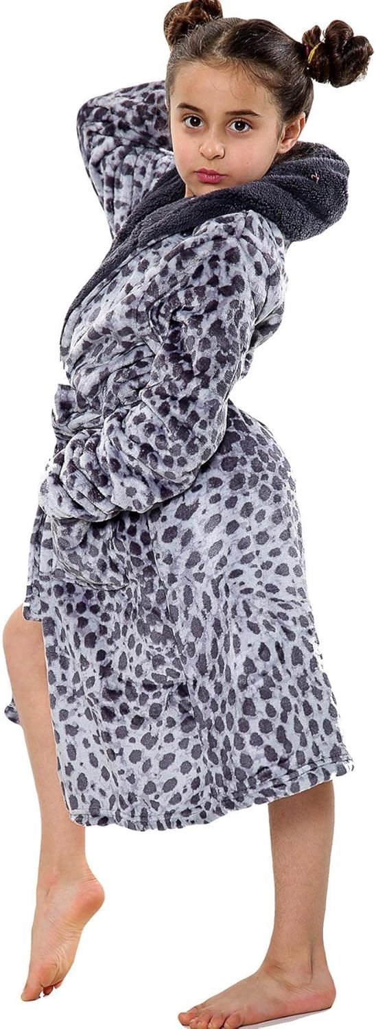 A2Z 4 Kids Sanft Leopard Druck Bademantel Dressing Kleid Nachtwäsche Vlies Vermummt Strand, Baden, S
