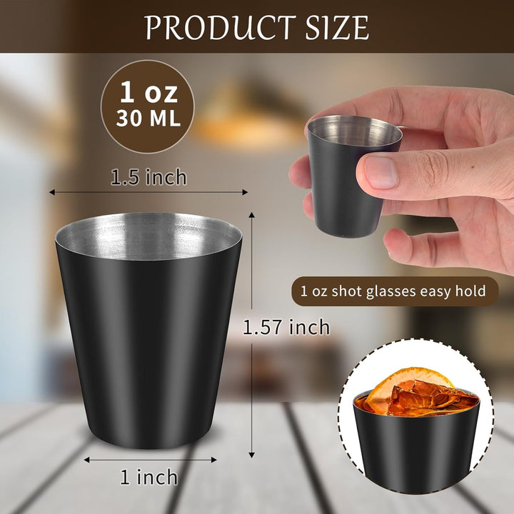 12 Stück 30ml Shot Becher schnapsglas Schnapsbecher Edelstahl Schnapsgläser Set Schwarz Flachmann Tr