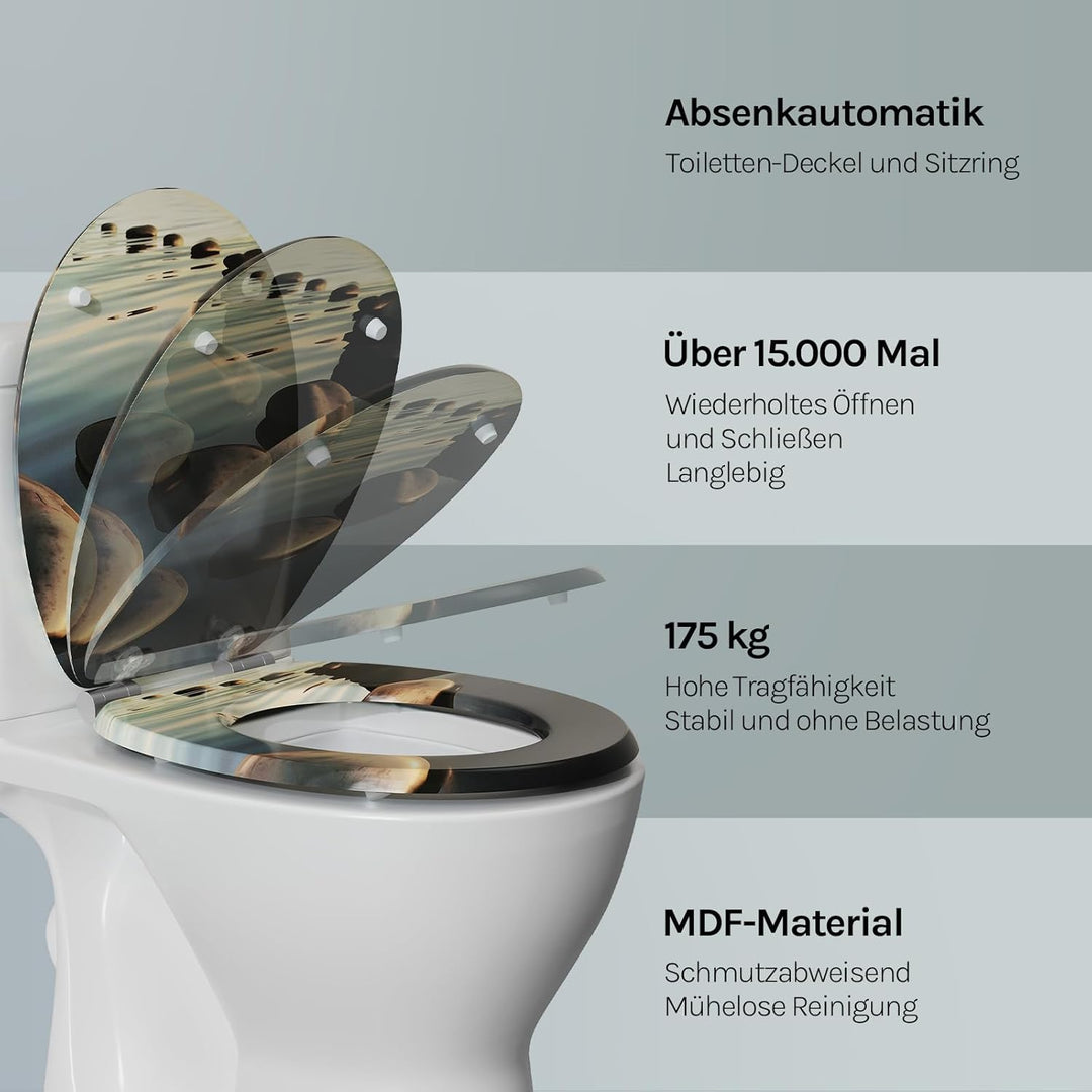 WOLTU #2 Premium WC-Sitz Toilettensitz mit Absenkautomatik, MDF Holzkern, Softclose Scharnier, Antib