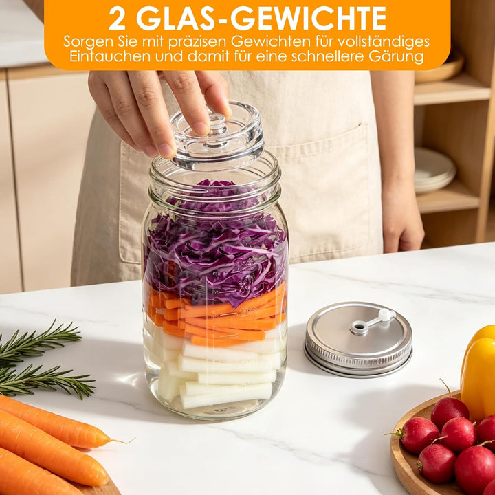 2L Fermentierglas mit Gewicht & Gärventil, 2er Fermentationsglas mit Fermentiergewichte, Fermentiere