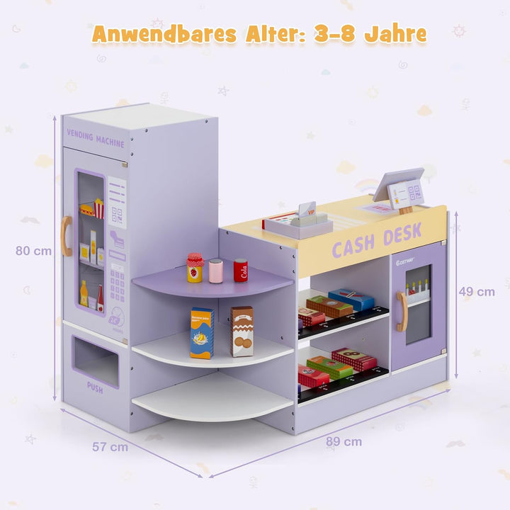 GOPLUS Kinder Kaufladen, Supermarkt aus Holz, Kaufmannsladen mit mit Kasse, POS-Automat & Verkaufsau