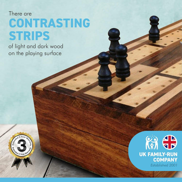 Wooden Cribbage Board with pegs and Two Packs of Playing Cards
