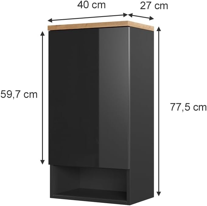 Vicco Badschrank Eden, Anthrazit/Artisan-Eiche, 40 x 77 cm Anthrazit Hängeschrank, Anthrazit Hängesc