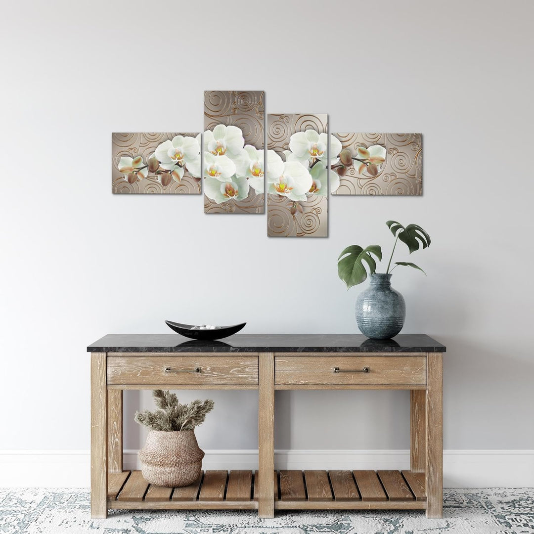 Runa Art Bild Modern Blumen Orchidee - Made in Germany - Wandbilder Abstrakt Beige Braun 4 Teilig 20