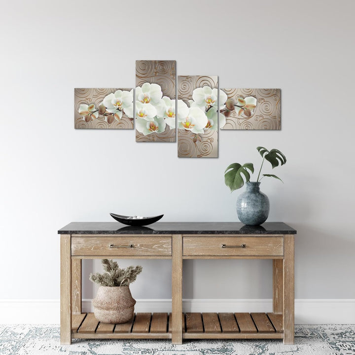 Runa Art Bild Modern Blumen Orchidee - Made in Germany - Wandbilder Abstrakt Beige Braun 4 Teilig 20