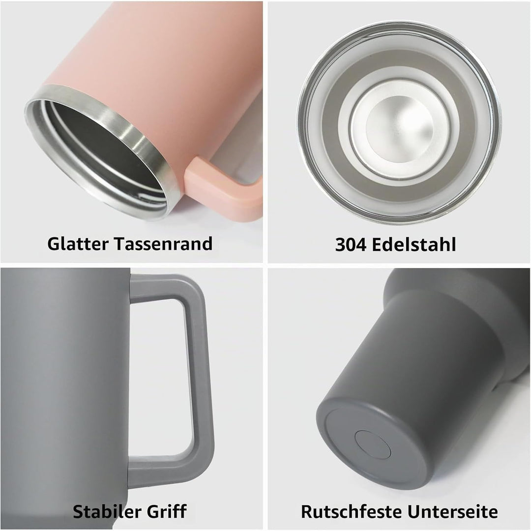 HNCY Thermobecher mit 2-in-1-Deckel 1180ML, Kaffeebecher to go Thermo, Trinkbecher mit Deckel und St