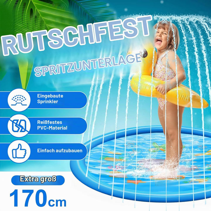 Wasserspielzeug Kinder, 170CM Sprinkler Wasser Spielmatte für Draussen, Outdoor Garten, Hunde Pool W