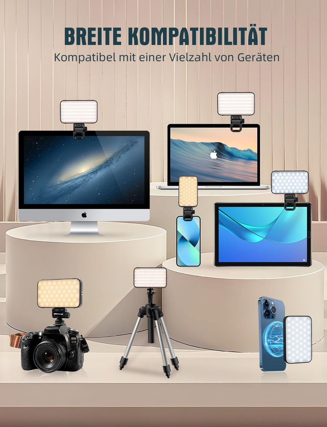 YOHOOLYO Selfie Licht Handy mit Weichem Diffusor und Ständer 2500K-9500K CRI 95+ Rechargeable Fotoli