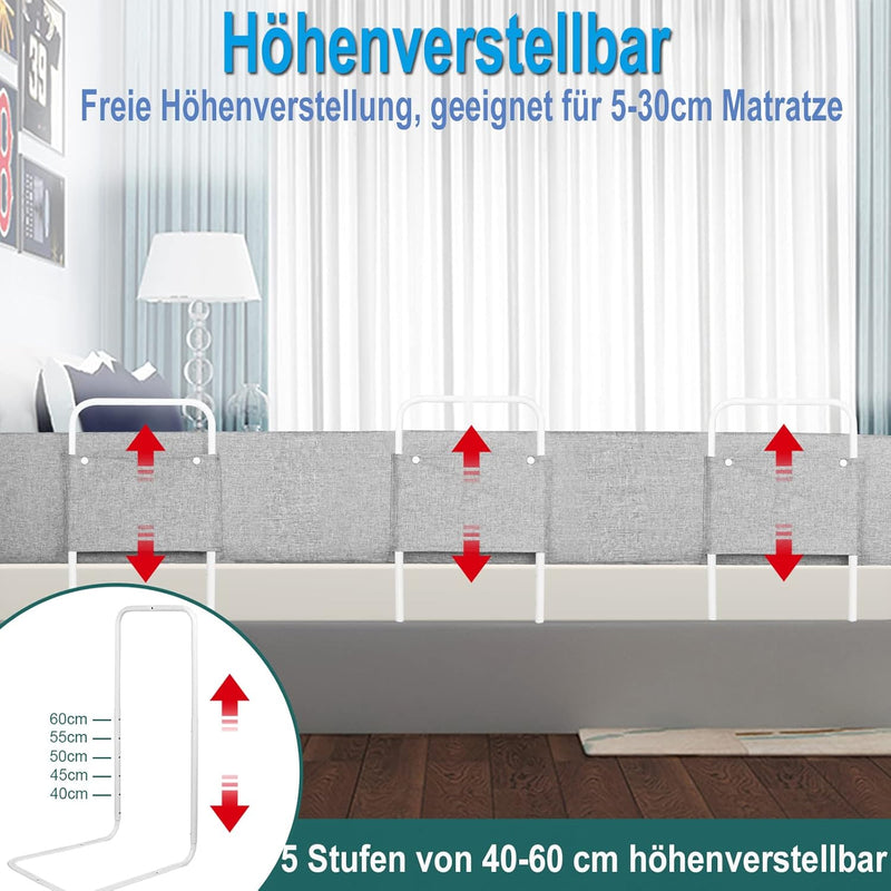 YRHome 200cm Bettgitter Bettschutzgitter Rausfallschutz für Kinder Höhenverstellbar DIY Verformbar B