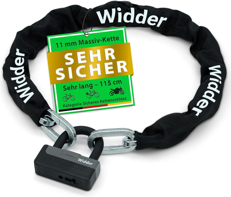 Widder Titan-Stahl [Level 15] Kettenschloss mit 4 Schlüssel - 115cm lang & 11mm massiv - für Motorra