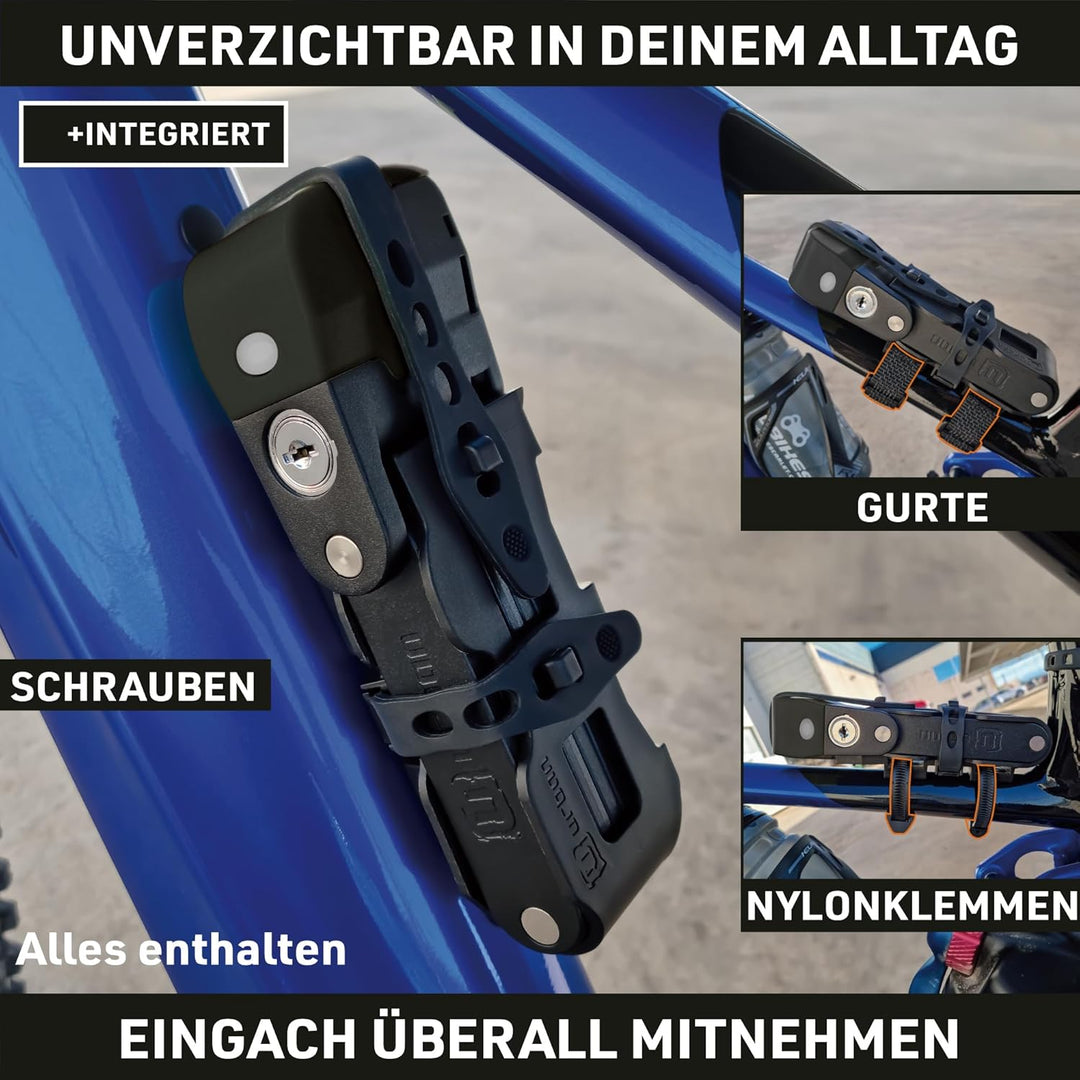 UR476B Innovatives Fahrradschloss mit/ohne Alarm 120dB Hi-Tech, Faltschloss Fahrrad 2-in-1 Hohe Sich