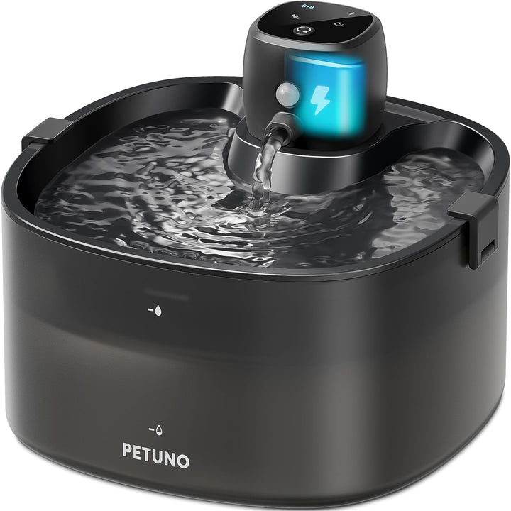 2,3L Katzenbrunnen Kabellos Batteriebetrieben, Schwarz | 4000mAh-Akku, Bewegungsmelder, Ultraleise P