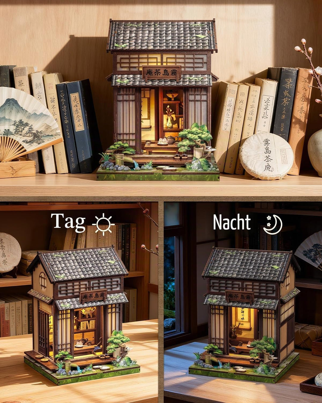 Book Nook Kit - Miniatur Puppenhaus mit LED: 3D Holz-Puzzle Buchstütze, Retro-Deko für Bücherregal,