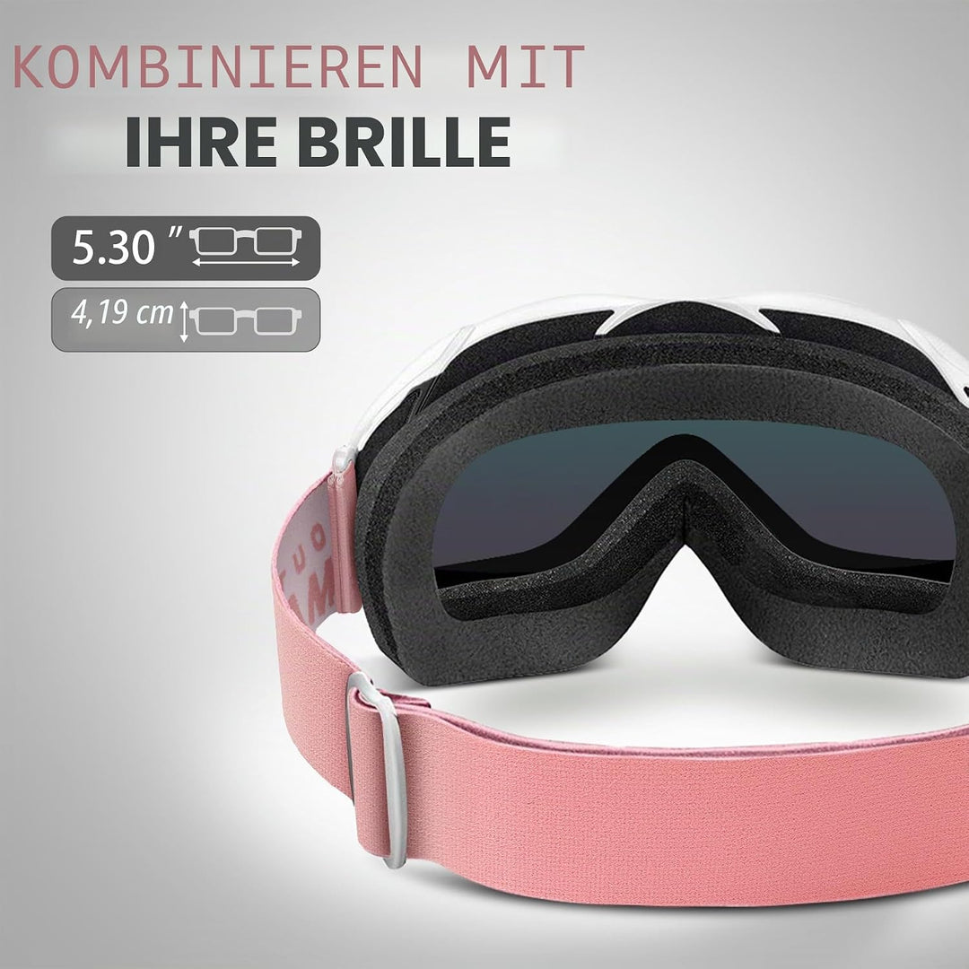 OutdoorMaster Unisex Skibrille OTG für Damen und Herren, Snowboard Brille Schneebrille 100% UV-Schut