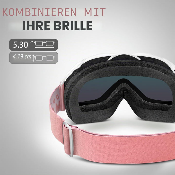 OutdoorMaster Unisex Skibrille OTG für Damen und Herren, Snowboard Brille Schneebrille 100% UV-Schut