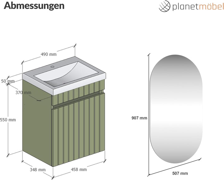 Planetmöbel Cosmia Badmöbel Set Waschbecken mit Unterschrank 50 x 60 x 35 cm Mint Grün, Badezimmer S