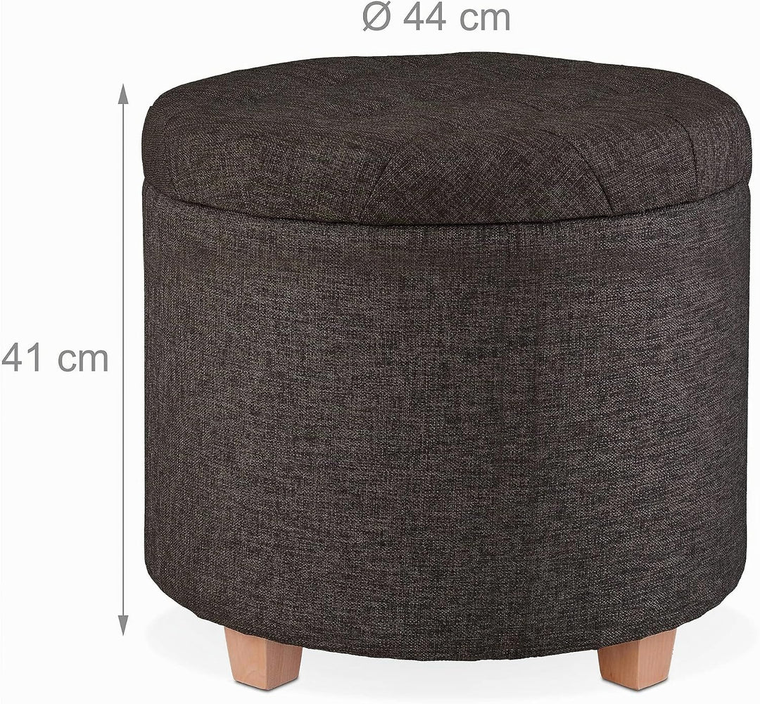 Relaxdays Sitzhocker mit Stauraum, gepolsterter Hocker rund, für Wohnzimmer, Leinen-Optik, H x D: 41