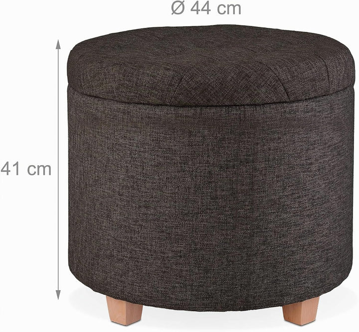 Relaxdays Sitzhocker mit Stauraum, gepolsterter Hocker rund, für Wohnzimmer, Leinen-Optik, H x D: 41
