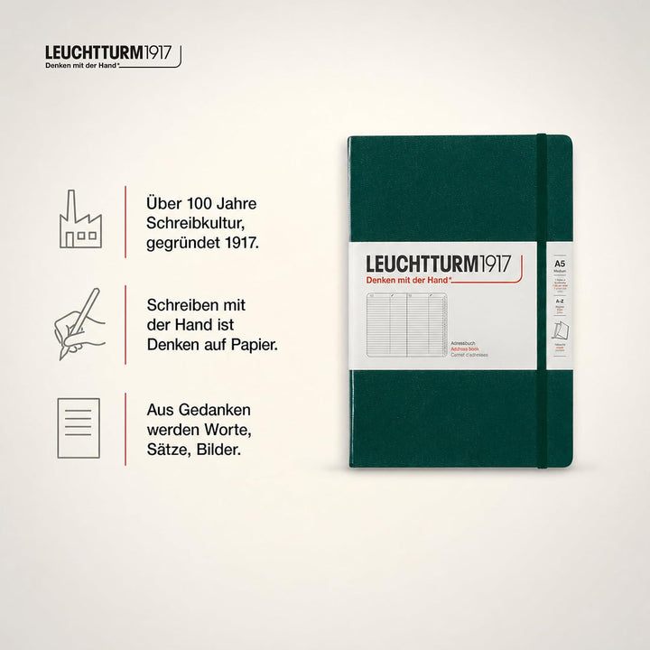 LEUCHTTURM1917 370360 Adressbuch Medium (A5), Hardcover, Forest Green Forest Green Medium (A5), Fore