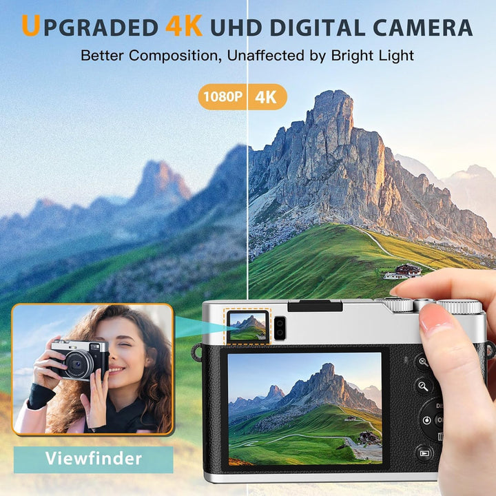 CAMKORY Digitalkamera 4K 48MP Fotokamera Autofokus 32G Karte Optischer Sucher Kamera Kompaktkamera F