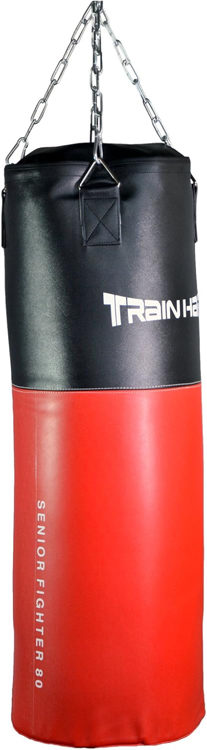 Train Hard Boxsack Sandsack Punching Bag gefüllt inkl. Heavy Duty Stahlkette und Drehwirbel 80 cm /