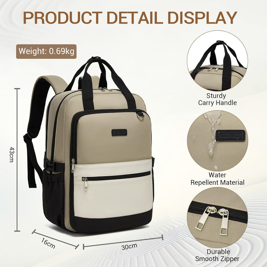 KONO Rucksack Damen 15,6 Zoll Laptop Rucksack Damen, Schulrucksack Elegant, Business Daypack mit vie