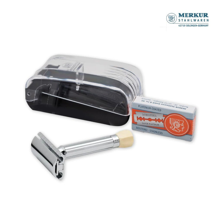 Merkur Rasierer, verchromt, in Schatulle Silber, Silber