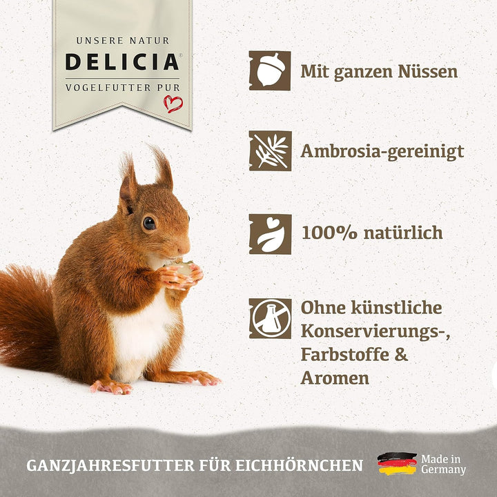 DELICIA® Eichhörnchen FutterMix (350g) · Eichhörnchen Futter mit Nüssen, Früchten & Kernen · Ganzjah