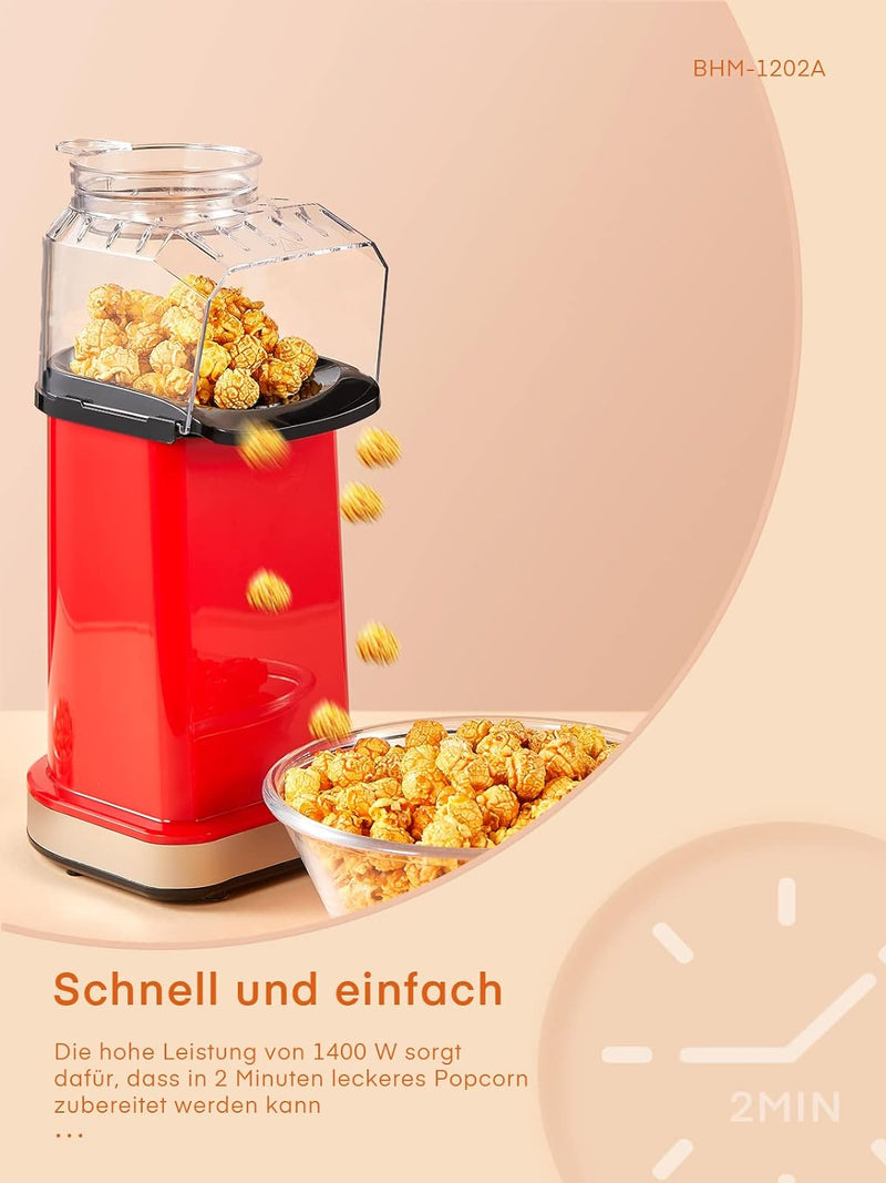 FOHERE® Popcornmaschine-1400W Süsses Popcorn Maker-Pops In 2 Minuten-17 Tassen-Für 4-6 Personen-Alum