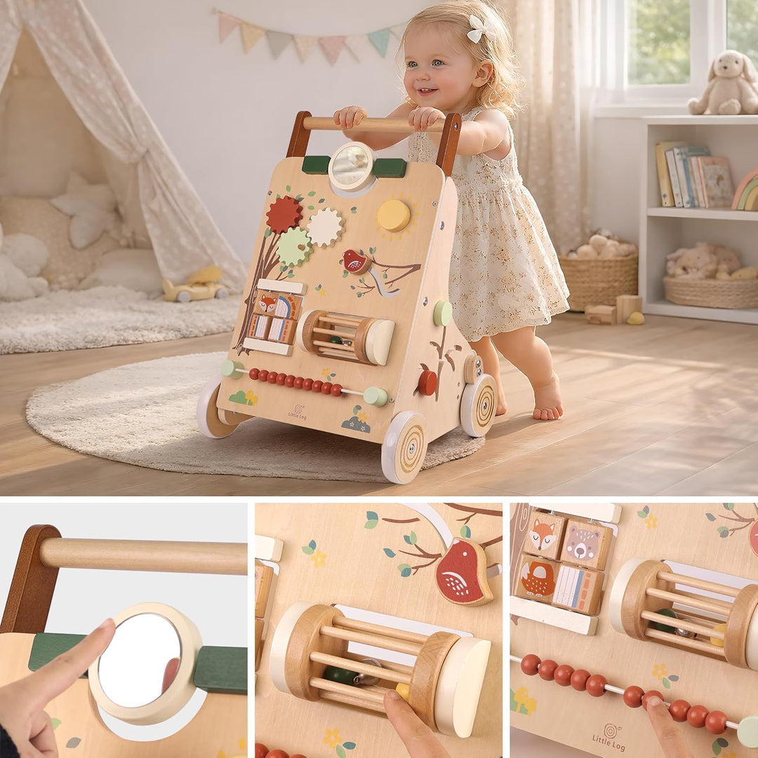 Little Log Lauflernwagen aus Holz | 2-fach höhenverstellbar & Geschwindigkeitsbremse, 9-in-1 Montess