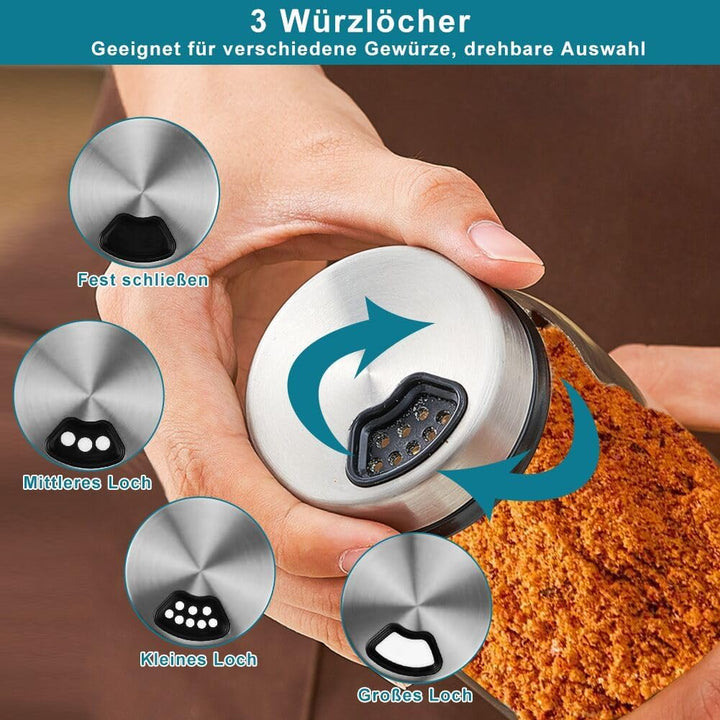 500ml Salzstreuer Gross mit Deckel, Borosilikatglas Gewürzstreuer Gross, Gewürzdosen Gross mit 4 Art