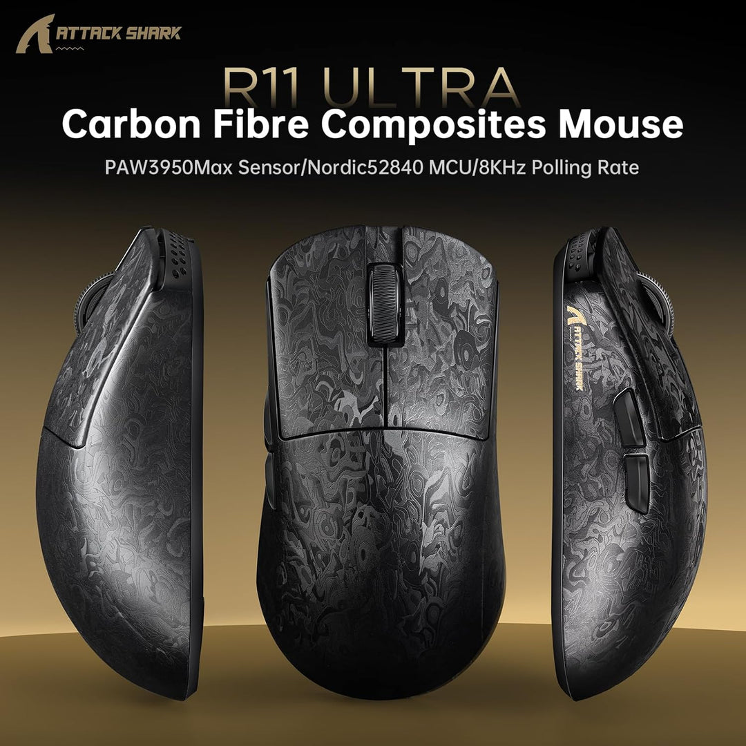 MAMBASNAKE x Attack Shark R11 Ultra Carbon Fiber Wireless Gaming Mouse, 8000Hz, 49g Superlight, 4200