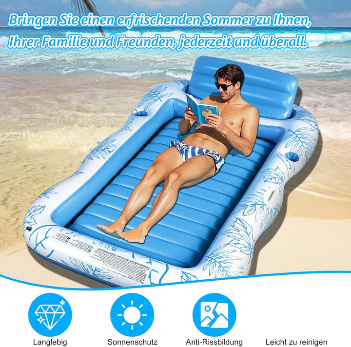 Charmofun Aufblasbarer Tanning Pool, Luftmatratze Pool Hängematte mit Tassenhalter, Pool Lounge aufb