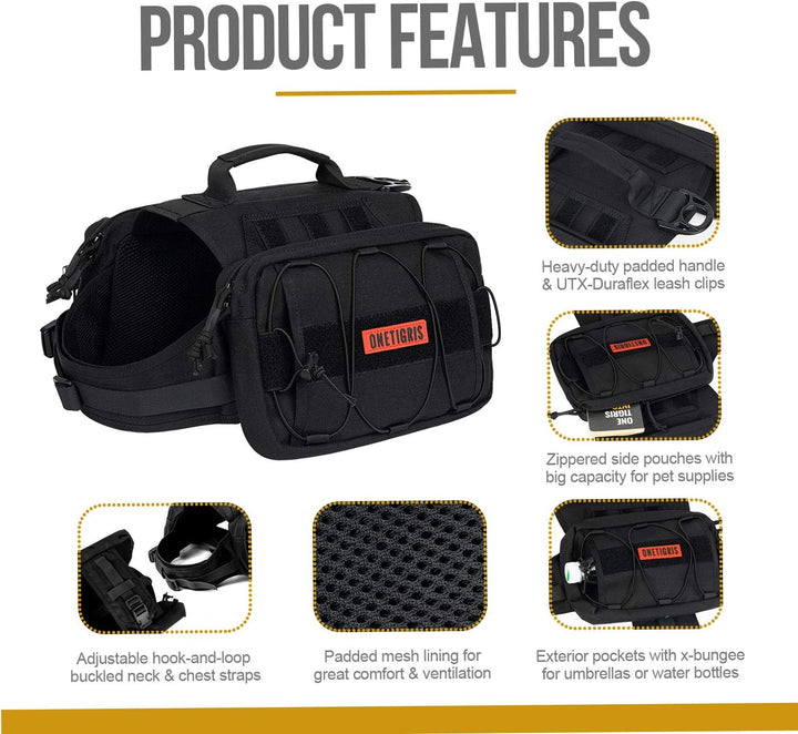 OneTigris Mammoth Hunderucksack 2.0 Version Reissen Camping Wandern Hundebackpack für M/L Grösse Hun