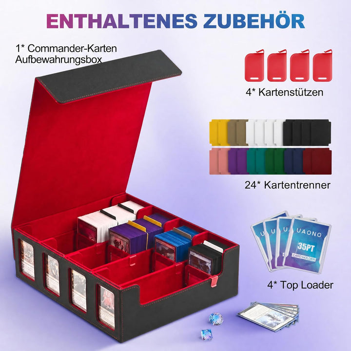 Trading Card Storage Box für Commander Display, 2400+ MTG Deck Box mit 4 Top Loaders, TCG Card Case