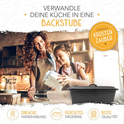 KRUSTENZAUBER Brotbackform mit Deckel inkl. Gärkorb - Robuste 28cm Backform aus Gusseisen - Ideal al