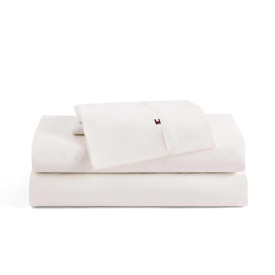 Tommy Hilfiger Bettlaken-Set, gewaschenes Perkal-Bettwäsche-Set aus Baumwoll-Perkal mit passenden Ki