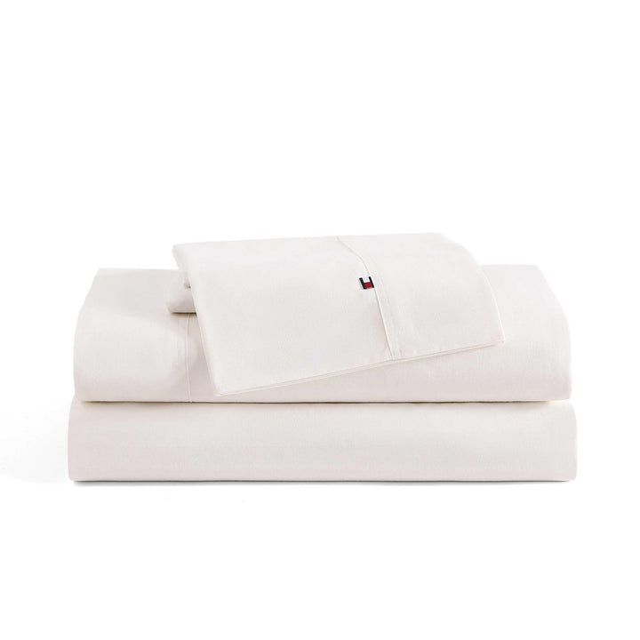 Tommy Hilfiger Bettlaken-Set, gewaschenes Perkal-Bettwäsche-Set aus Baumwoll-Perkal mit passenden Ki