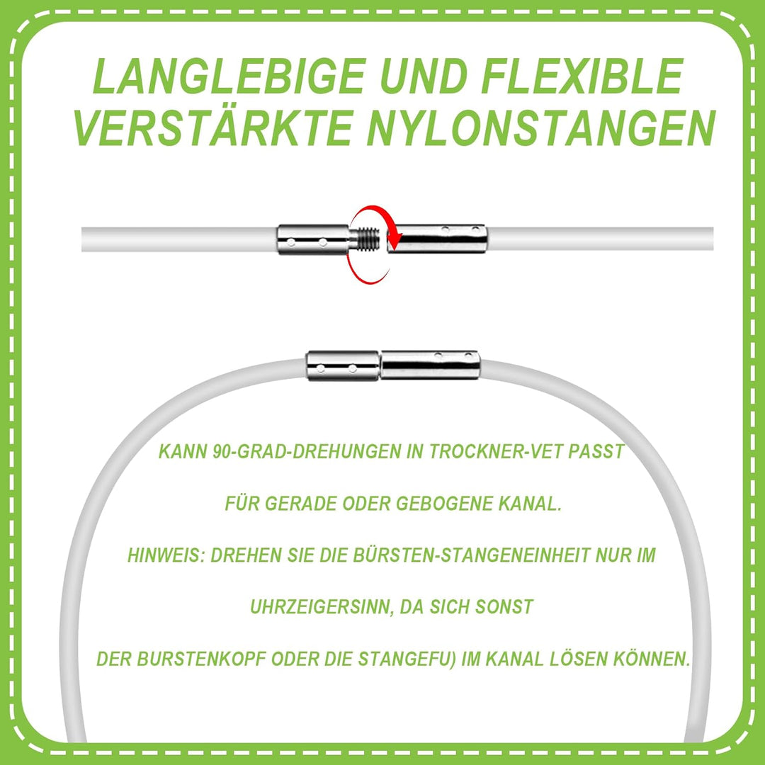 31 Kaminbürsten Set Premium (150mm Bürstenkopf) - 20x Flexible Stangen Inkl. 2 Bürsten, Trocknerbürs